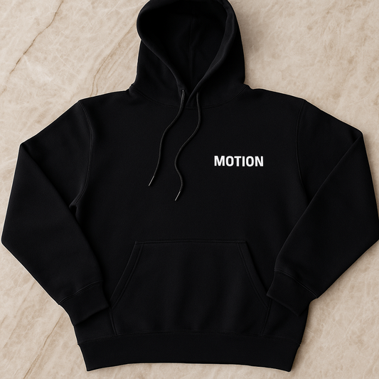 "MotoMotion"Black Drawstring Hoodie